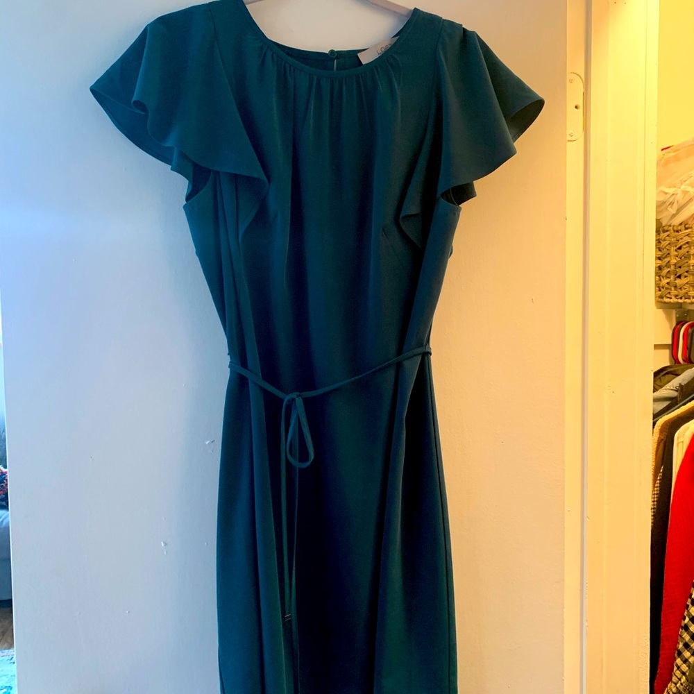 LOFT Green Ruffle Sleeve Dress
